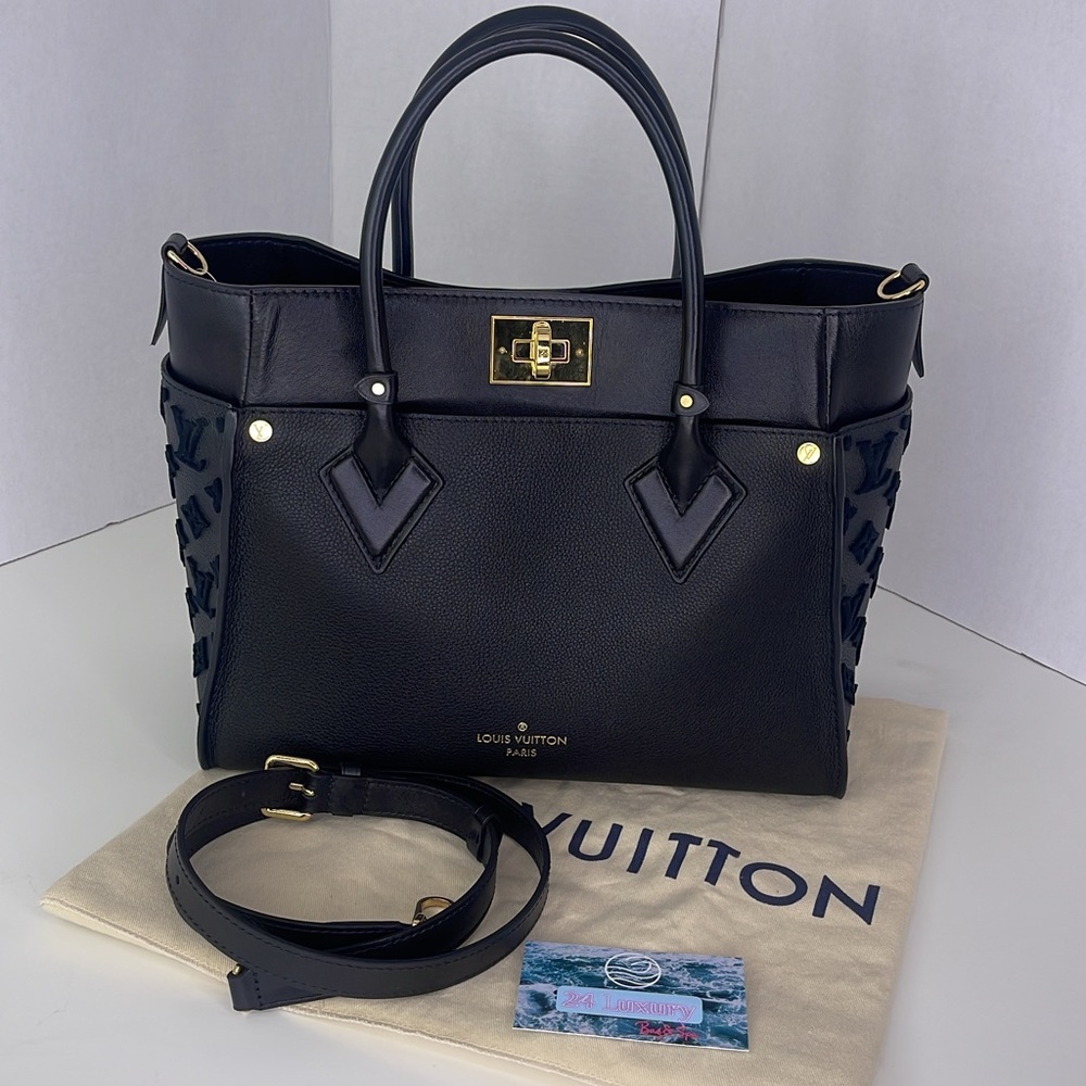 LOUIS VUITTON On My Side MM Noir Monogram Tuffetage Tote Bag